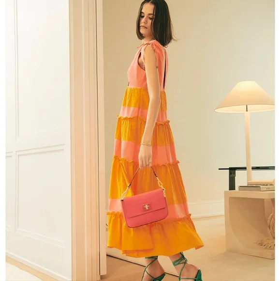 LDT colorblock v neck tiered maxi dress - Picture 2 of 5